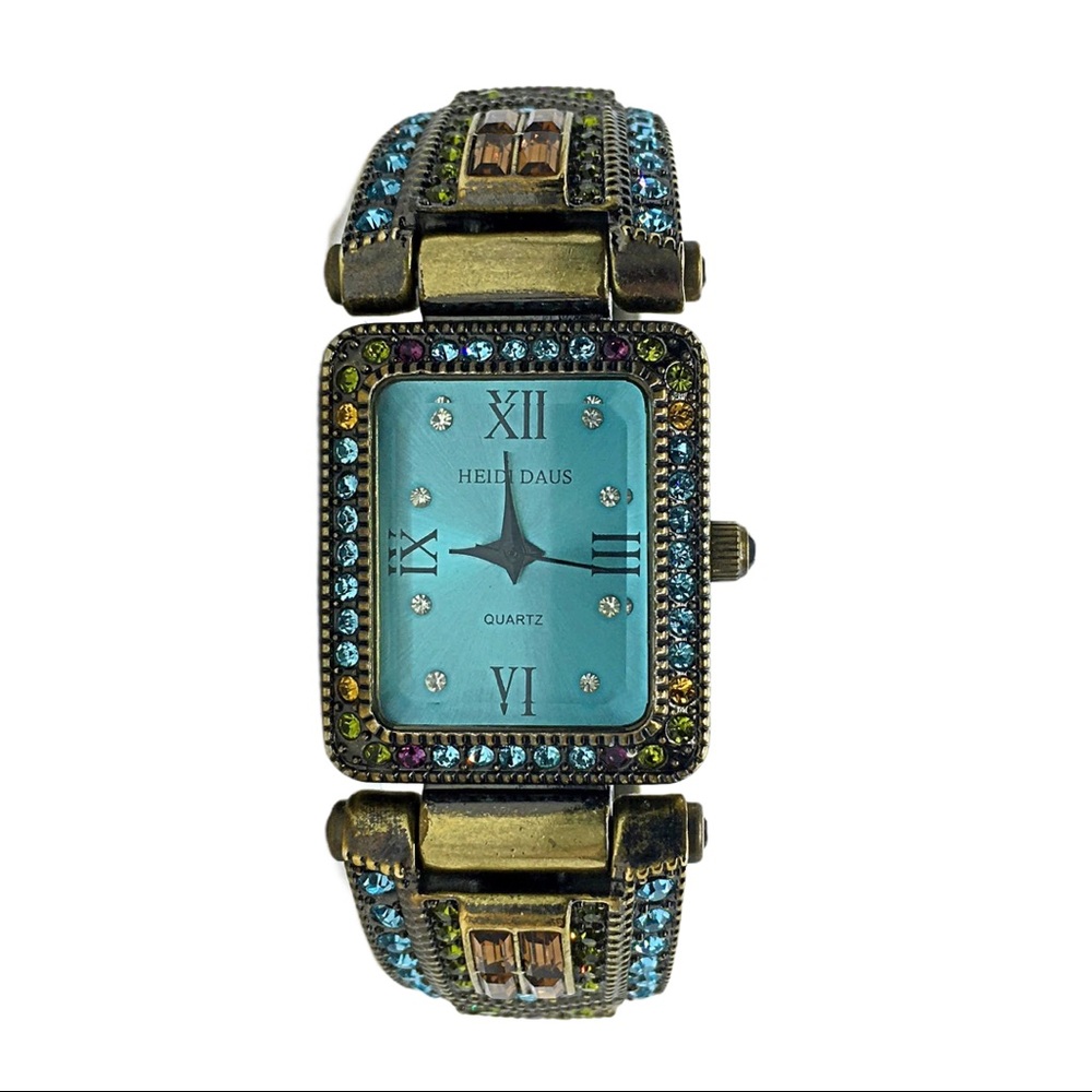 Heidi Daus Retired Blue Face Filigree Cuff Watch